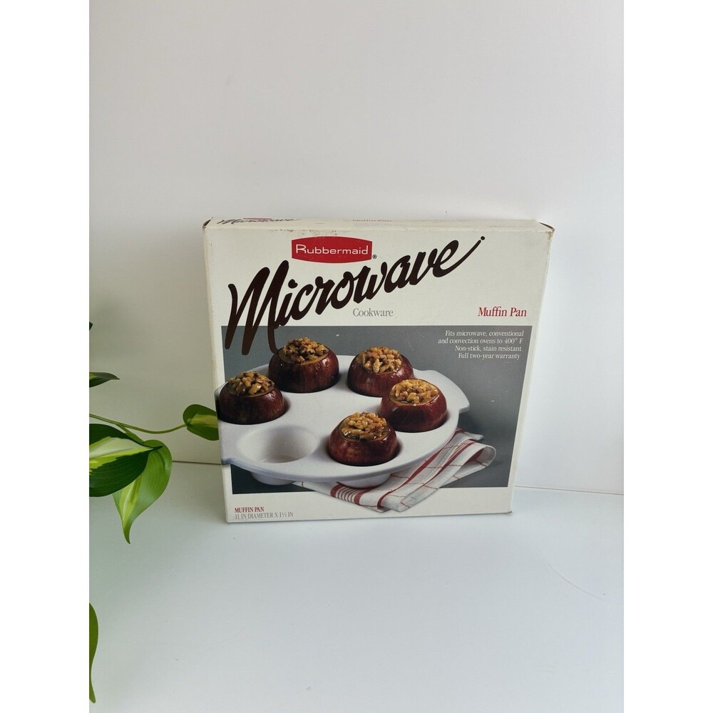 Vintage 1985 Rubbermaid Microwave 10" White 6 Cup Muffin Pan # 5574 Original Box